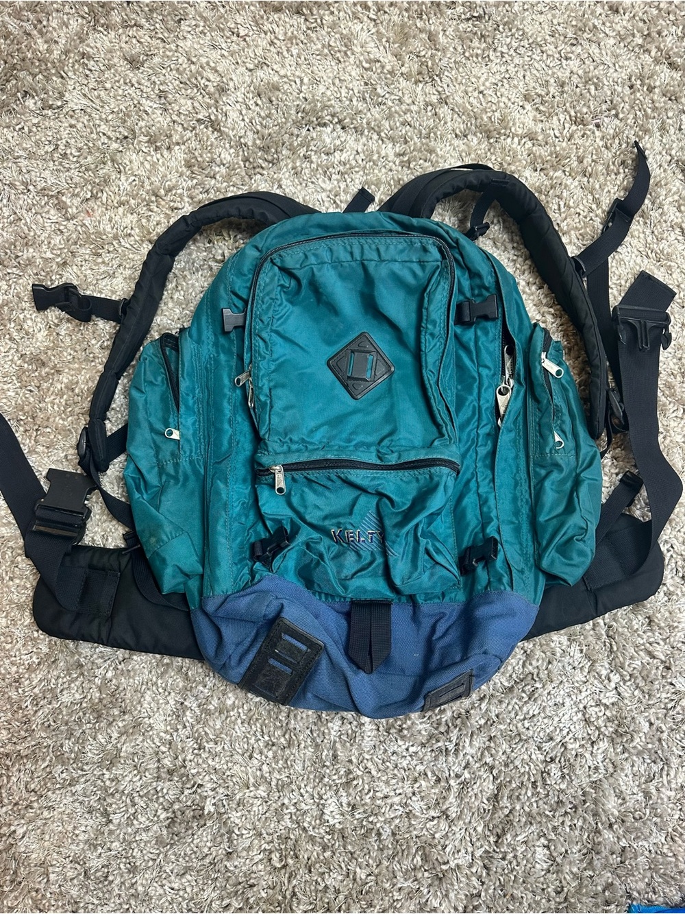 Kelty Vintage Internal Frame Hiking Backpack Teal Blue Large Multi-Pocket M
